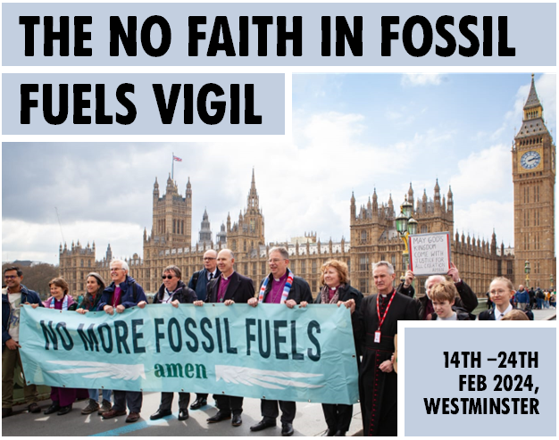 No faith in fossil fuels vigil poster.