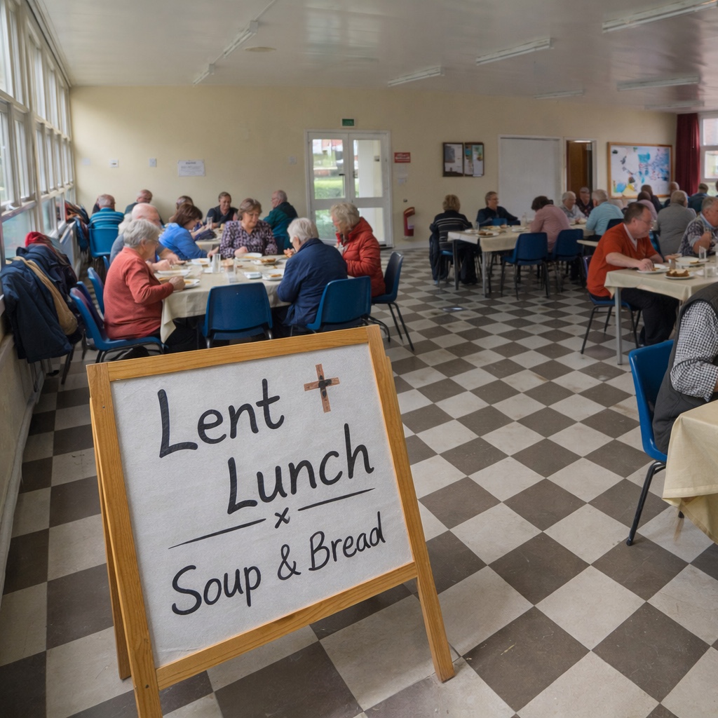 Lent Lunch in St John's Church Hall, 21 February 2026 12:30pm to 2pm, soup and bread.