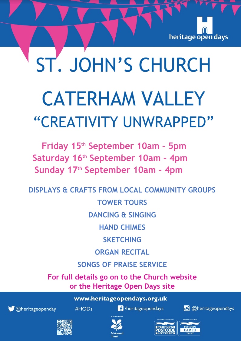 Heritage Open Days St John's Churcg Caterham 15 to 17 September 2023